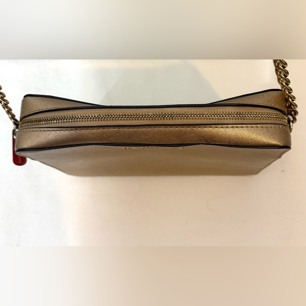 Michael Kors Jet Set Travel Metallic Gold Leather Crossbody Bag - Picture 14 of 16